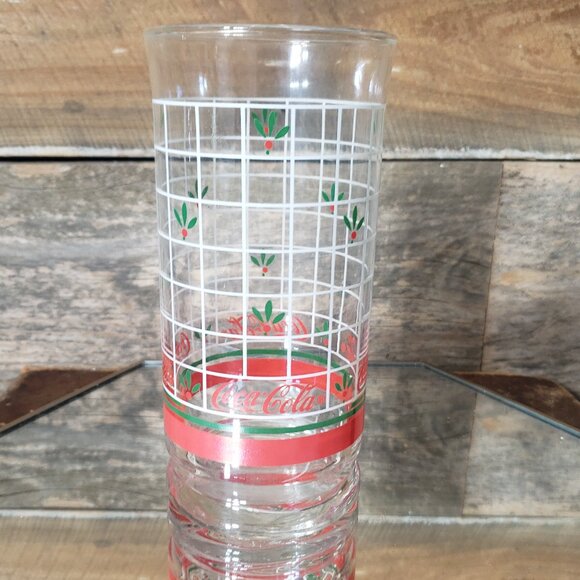 Libbey Glass Co - Coca-Cola Christmas Holly Windowpane Glass - Picture 1 of 7